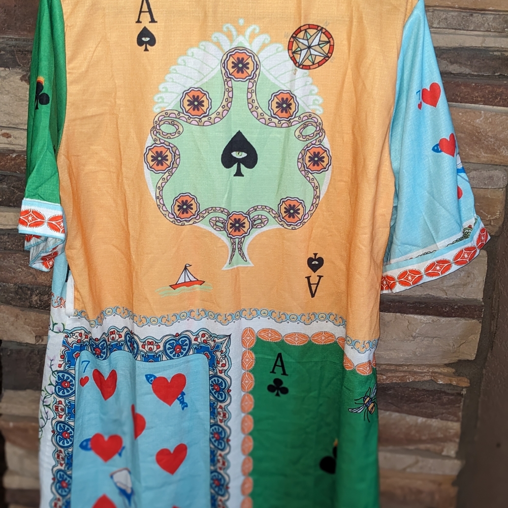 ♠️🌴 Resort Vibes Vibrant Playing Card Women's Shirt Dress. Mood Booster🌼🌺🃏❤️ - Picture 8 of 9